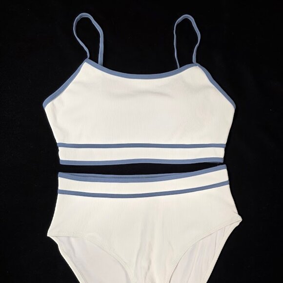 New Herseas High Waisted High Cut Ribbed Bikini Two Piece Swimsuit M - Picture 2 of 11